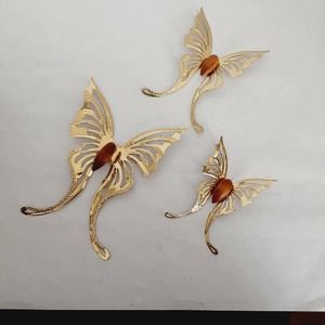 Vintage Brass Tin Butterflies Set Of 3 Malleable Romantic Whimsy